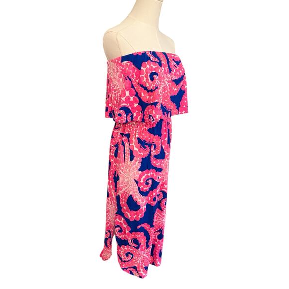 Lilly Pulitzer Strapless Mocean Octopus Long Dress Sz. Small Pink Navy - Picture 7 of 9